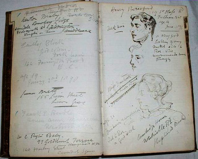 Page from Seymour Lucas's address book